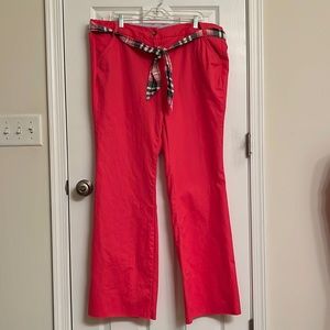 Land’s End Pink Preppy Cotton Pants Unfinished Hem Removable Belt Size 18 Petite